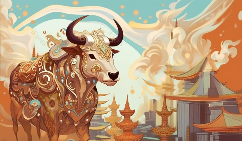 牛年中国风国潮山水插画,插画/手绘图,插画/手绘图库,插画/手绘图下载,插画/手绘
